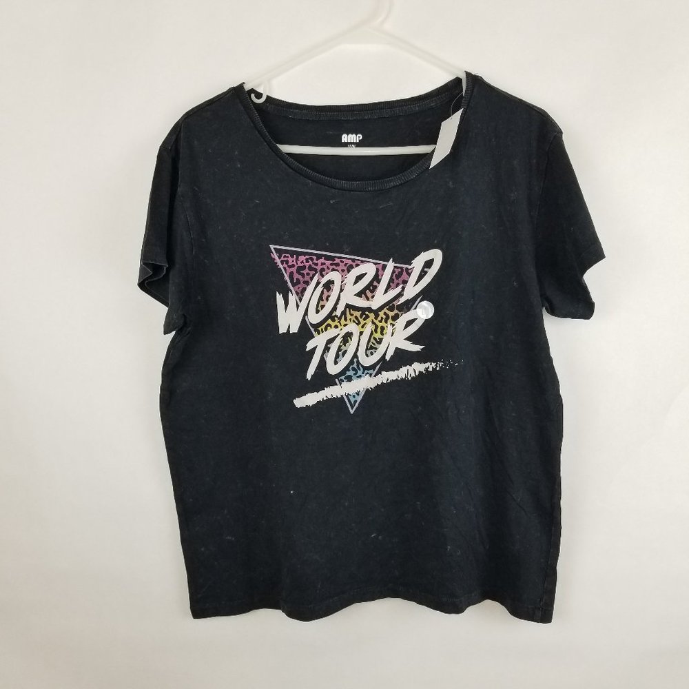 AMP Short Sleeve T-Shirt New with Tags Size M Black Acid Washed